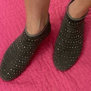 Biracial Elegant suede Black Studded Ankle Boots, US7